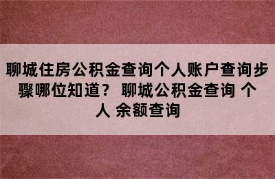 聊城住房公积金查询个人账户查询步骤哪位知道？ 聊城公积金查询 个人 余额查询